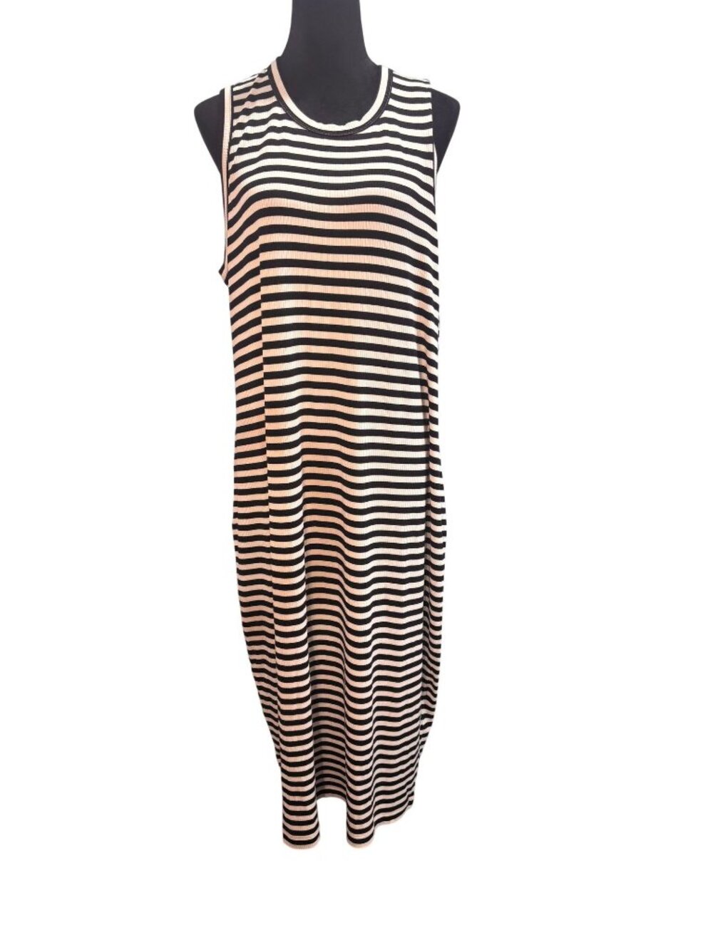 On 34th Black White Striped Sleeveless Maxi Dress Plus Size 3XL Ribbed Knit Comf